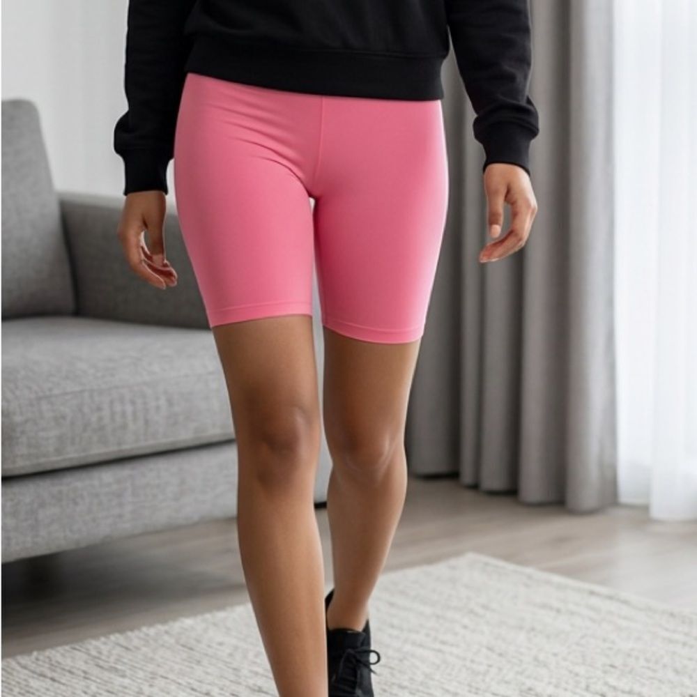 NWT Nocturne Women's Hot Pink High-Waist Ribbed Biker Athletic Shorts - Size S -